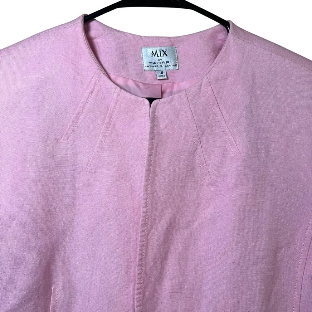Tahari Arthur S Levine MIX Womens 2-pc Linen Blend Pink Suit Jacket Skirt Sz 16
